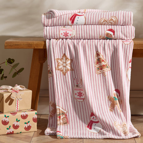 Catherine Lansfield Christmas Gingerbread Stripe Natural Duvet Set