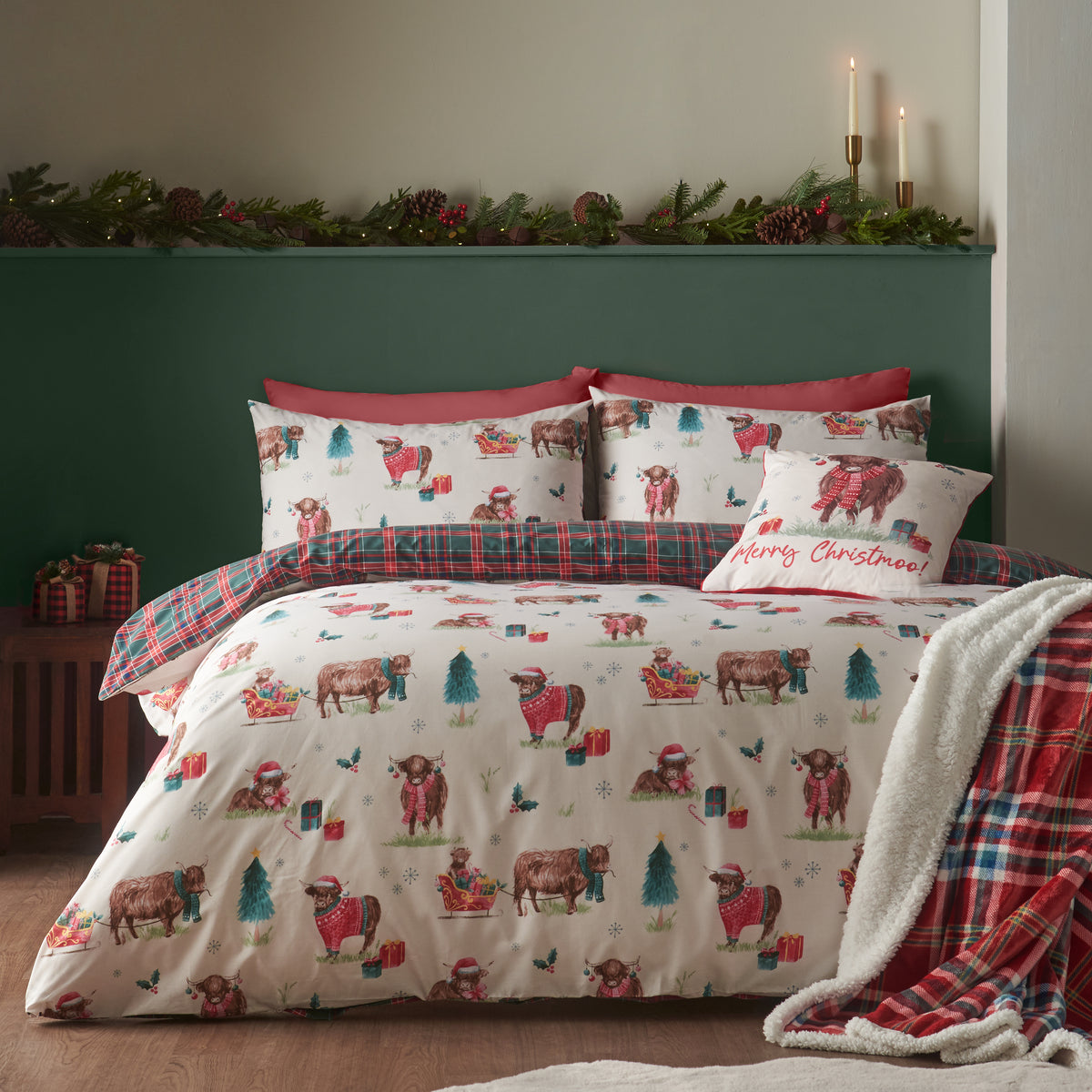 Catherine Lansfield Christmas Highland Cow Natural Duvet Set