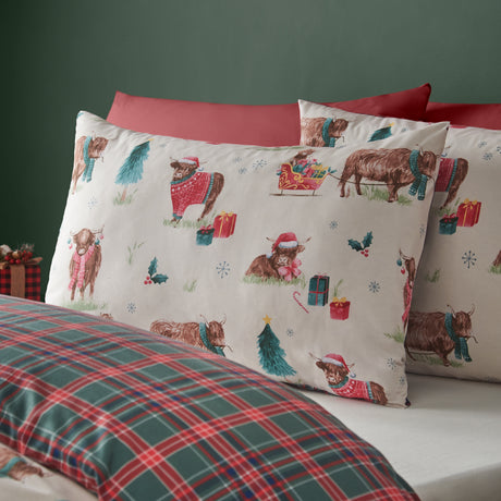 Catherine Lansfield Christmas Highland Cow Natural Duvet Set