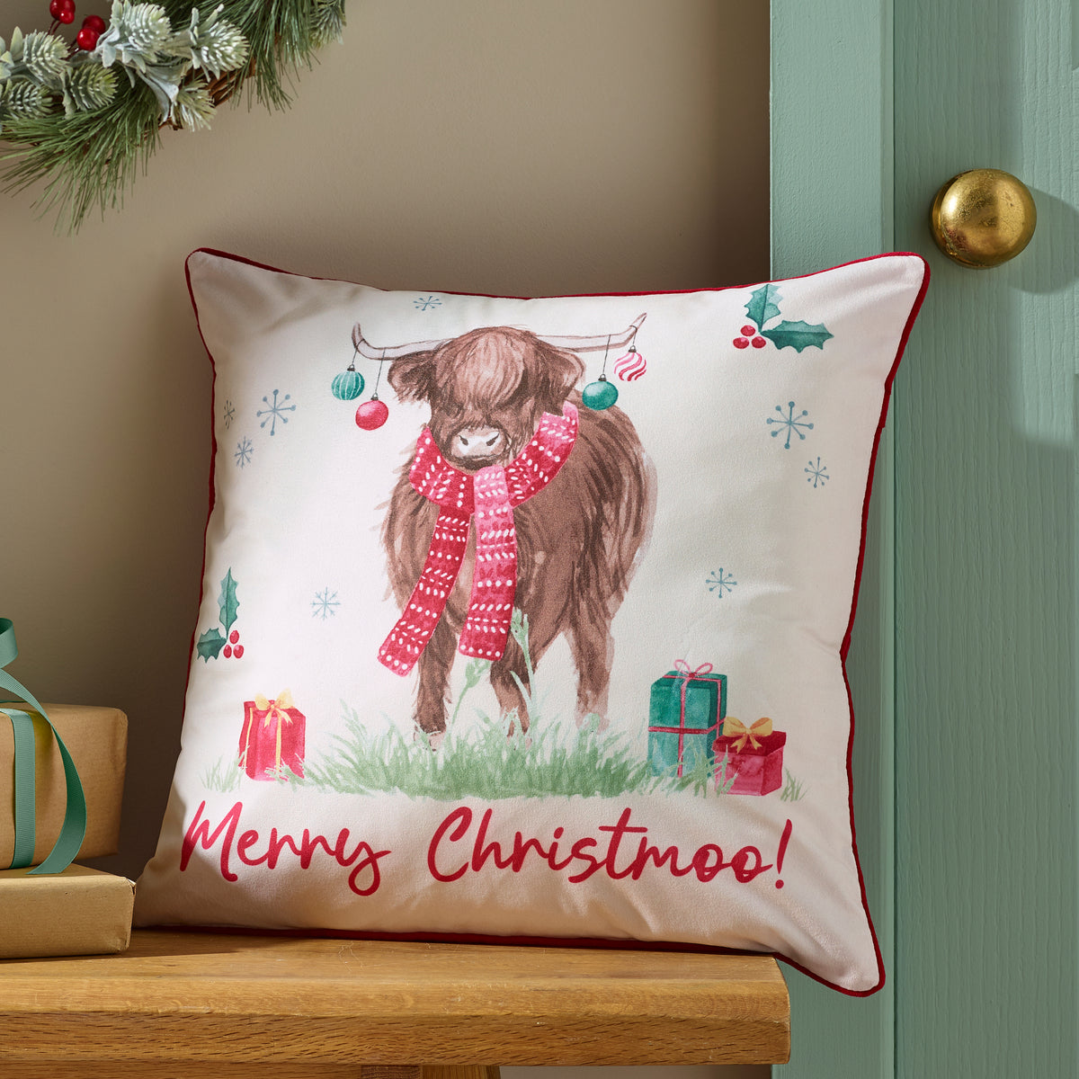 Catherine Lansfield Christmas Highland Cow Natural Duvet Set