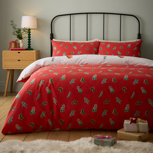 Catherine Lansfield Christmas Robins Red Duvet Set