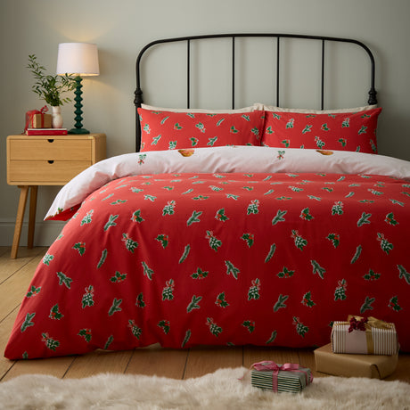 Catherine Lansfield Christmas Robins Red Duvet Set