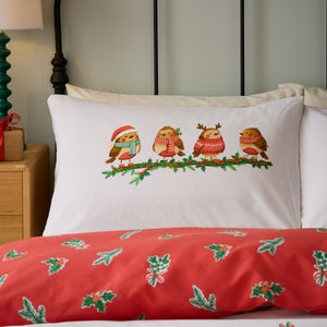 Catherine Lansfield Christmas Robins Red Duvet Set