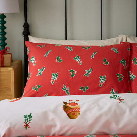 Catherine Lansfield Christmas Robins Red Duvet Set