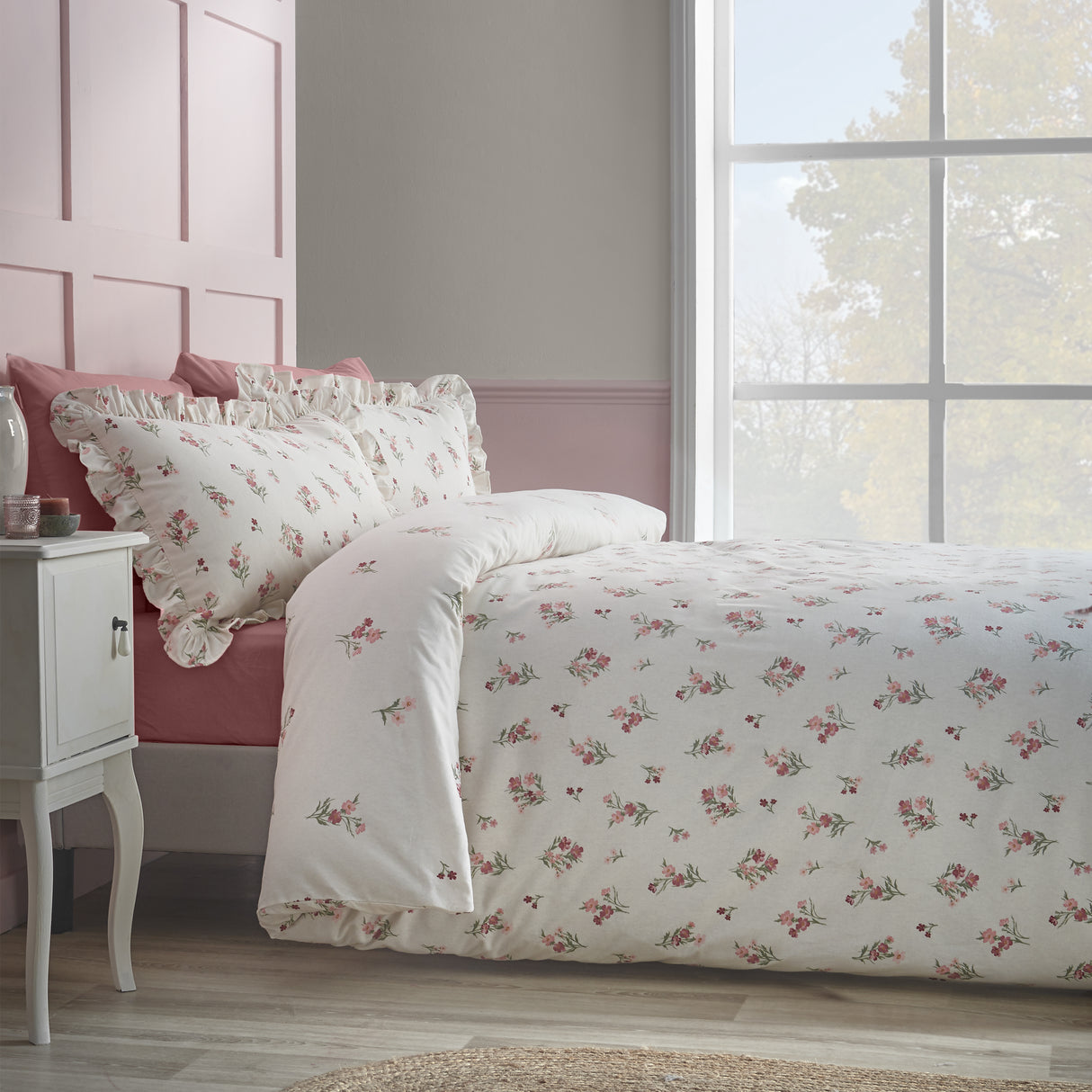 Catherine Lansfield Ditsy Floral Pink 100% Brushed Cotton Duvet Set