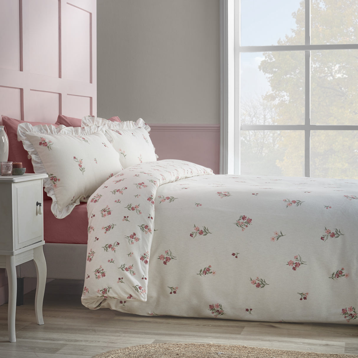 Catherine Lansfield Ditsy Floral Pink 100% Brushed Cotton Duvet Set