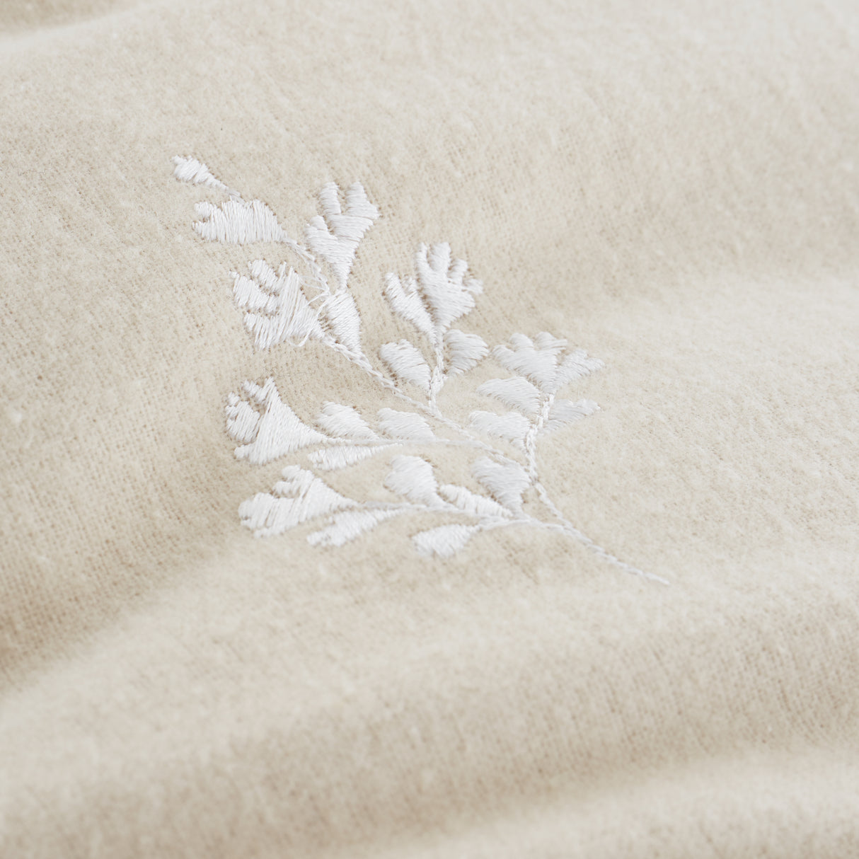 Bianca Fine Linens Leaf Embroidery Natural 100% Brushed Cotton Duvet Set