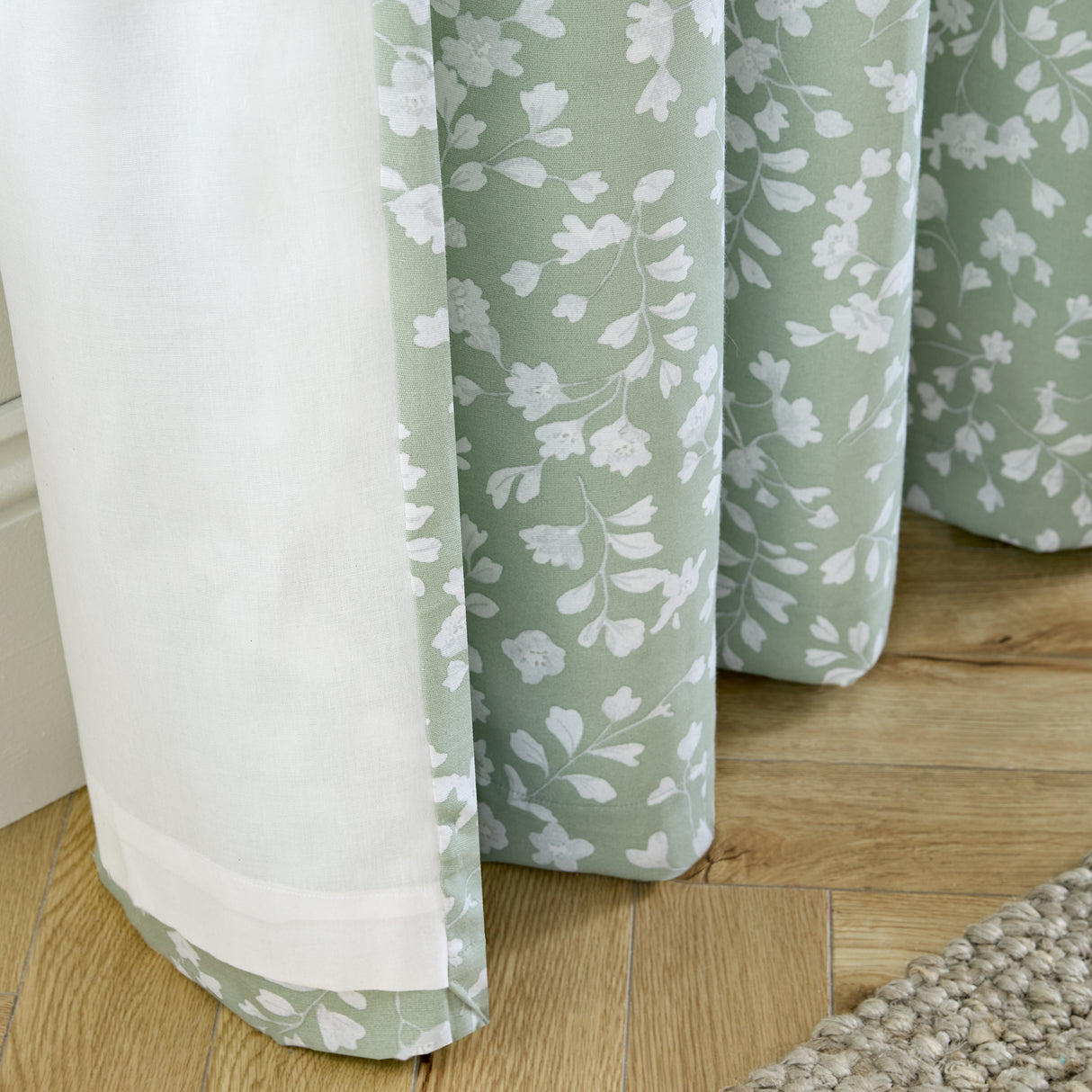 Catherine Lansfield Arla Floral Green Eyelet Curtains