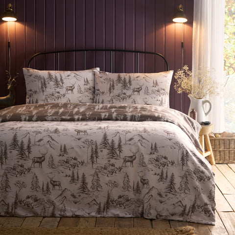 Dreams N Drapes Alpine Stag Natural 100% BCI Brushed Cotton Duvet Set