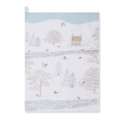 ALL123601S Sophie Allport Snowy Cottage Scene Tea Towel