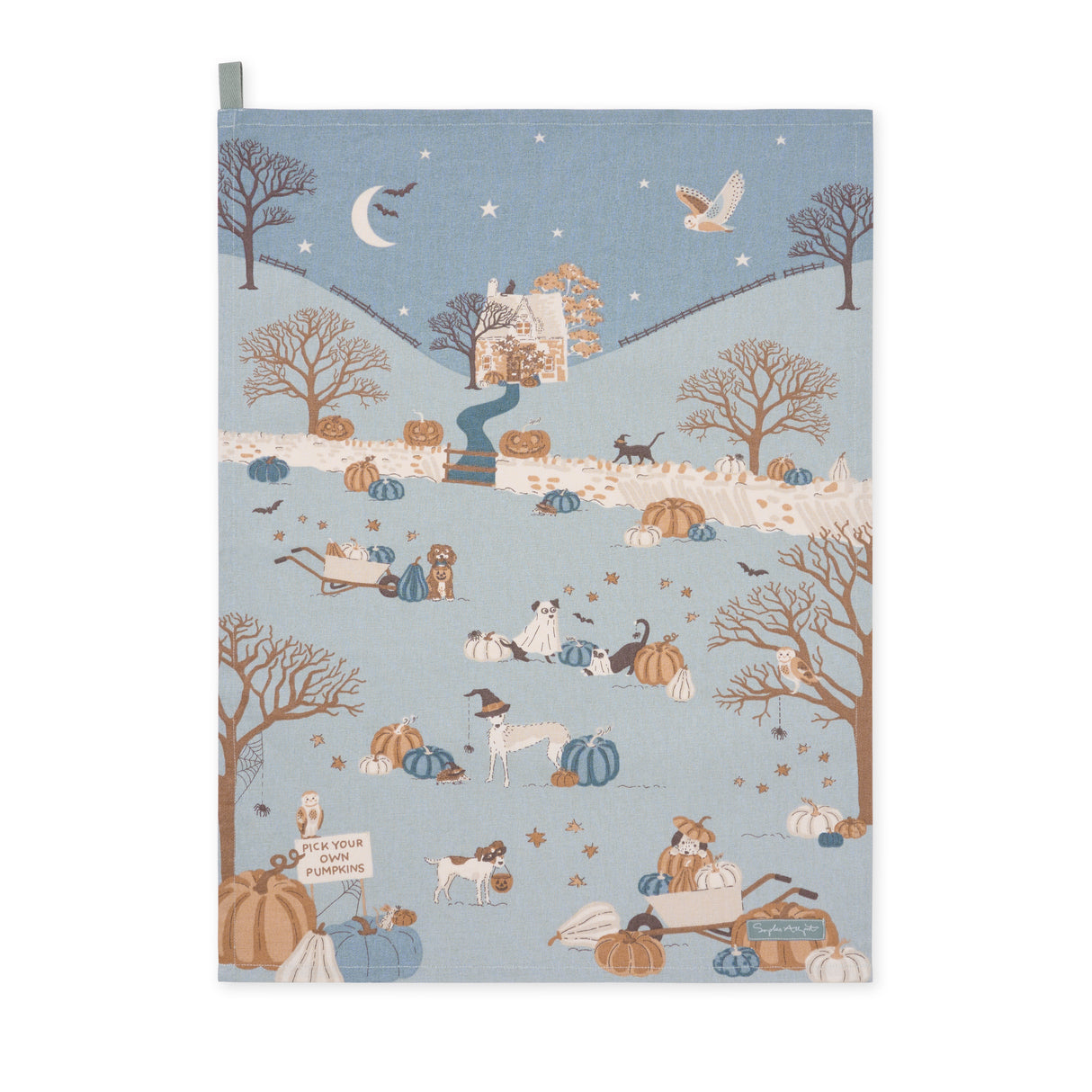 ALL144601S Paws & Pumpkins Tea Towel Scene