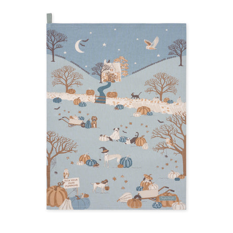 ALL144601S Paws & Pumpkins Tea Towel Scene