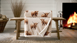 Deyongs 1846 Angus Highland Cow 140cm x 180cm Sherpa Throw