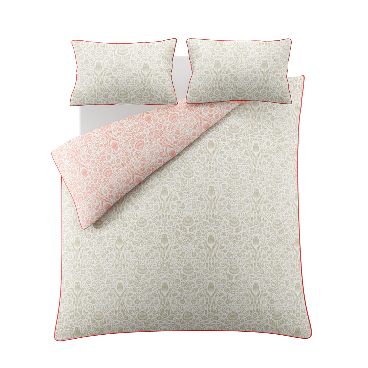 Laura Ashley Ashstead Damask Natural Coral Duvet Set