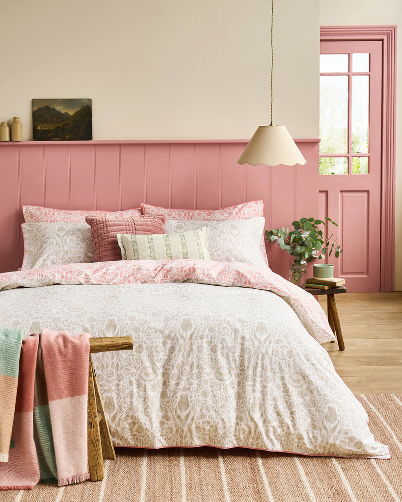 Laura Ashley Ashstead Damask Natural Coral Duvet Set