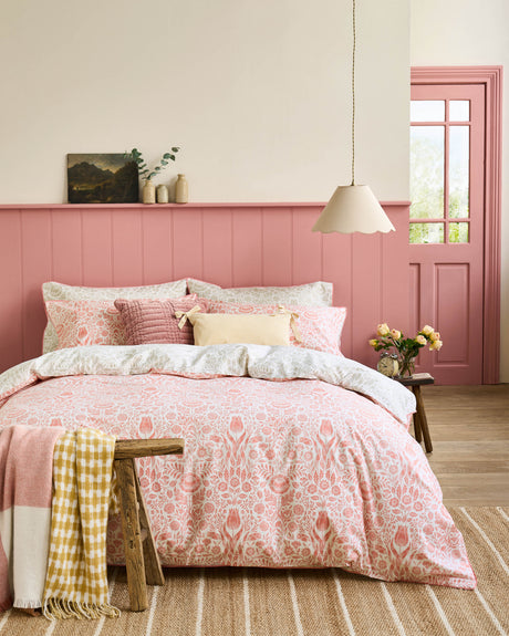 Laura Ashley Ashstead Damask Natural Coral Duvet Set