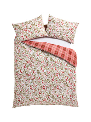 Laura Ashley Astley Floral Christmas Festive Red 100% Brushed Cotton Duvet Set