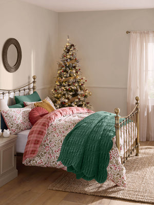 Laura Ashley Astley Floral Christmas Festive Red 100% Brushed Cotton Duvet Set