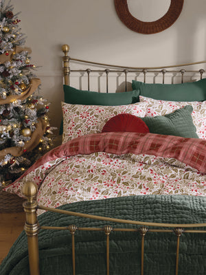 Laura Ashley Astley Floral Christmas Festive Red 100% Brushed Cotton Duvet Set