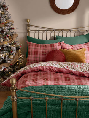 Laura Ashley Astley Floral Christmas Festive Red 100% Brushed Cotton Duvet Set