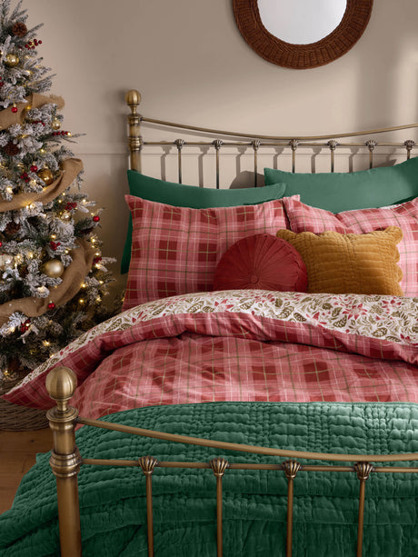 Laura Ashley Astley Floral Christmas Festive Red 100% Brushed Cotton Duvet Set