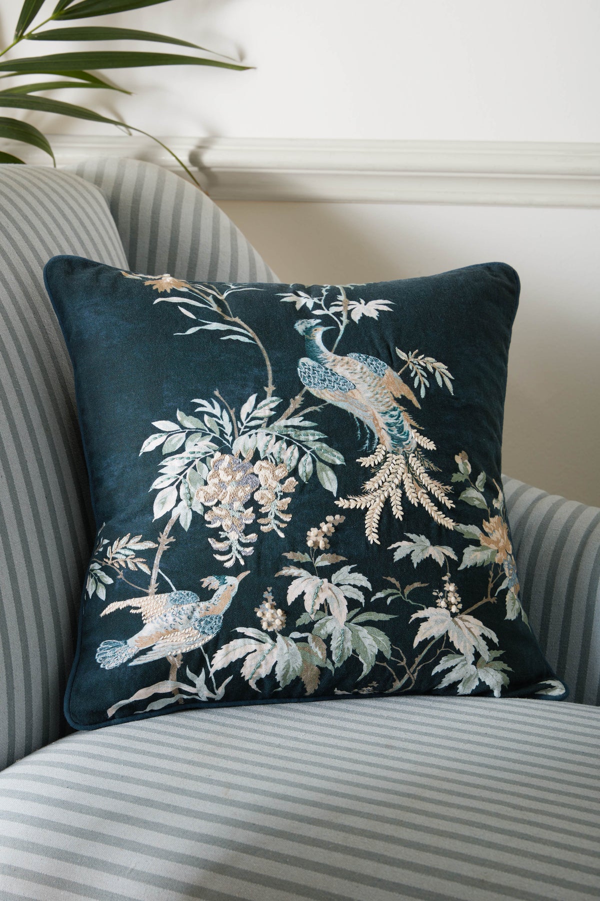 Laura Ashley Attleton Midnight Seaspray 43cm x 43cm Microfibre Filled Cushion