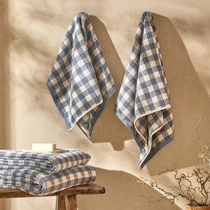 The Linen Yard Barton Gingham 100% Cotton Denim Blue Towels