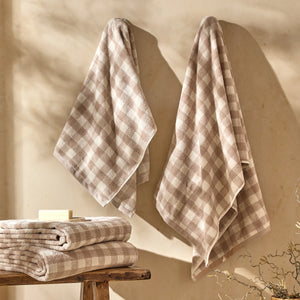 The Linen Yard Barton Gingham 100% Cotton Natural Towels