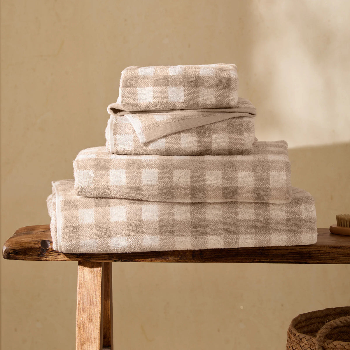 The Linen Yard Barton Gingham 100% Cotton Natural Towels