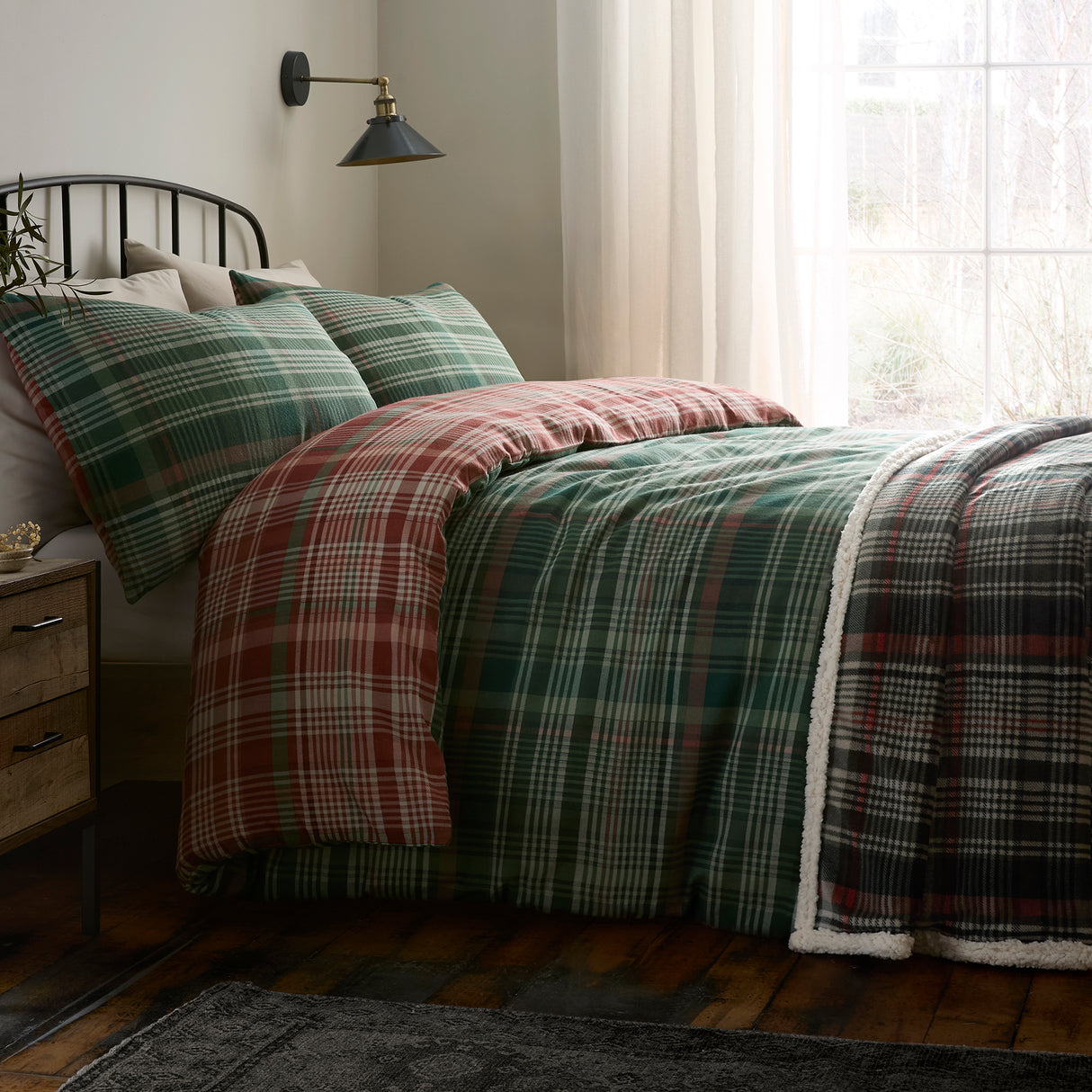 Dreams N Drapes Bennet Check Green 100% BCI Brushed Cotton Duvet Set