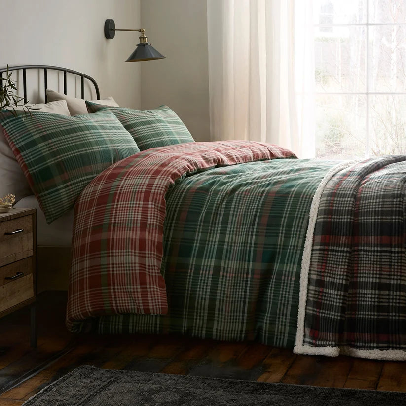Dreams N Drapes Bennet Check 100% Brushed Cotton Duvet Set