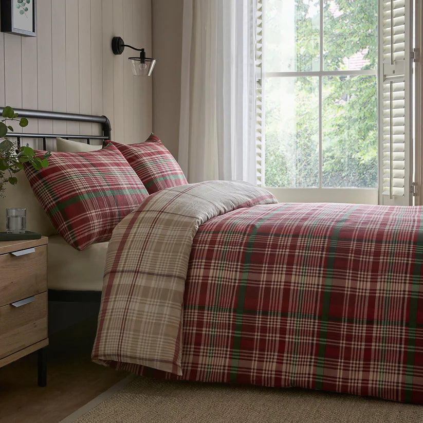 Dreams N Drapes Bennet Check 100% Brushed Cotton Duvet Set