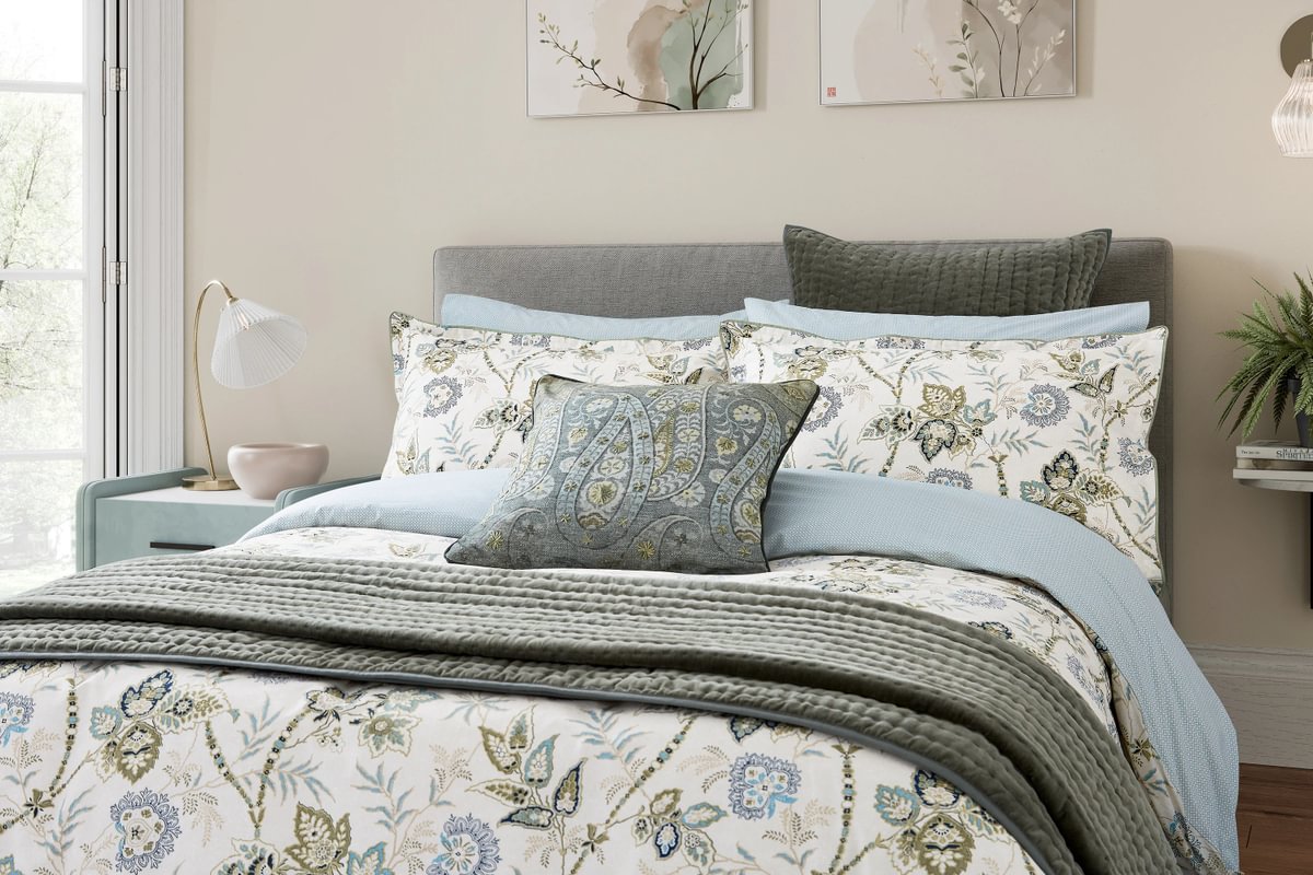 Bedeck of Bedeck Emira Soft Teal & Green Duvet Set