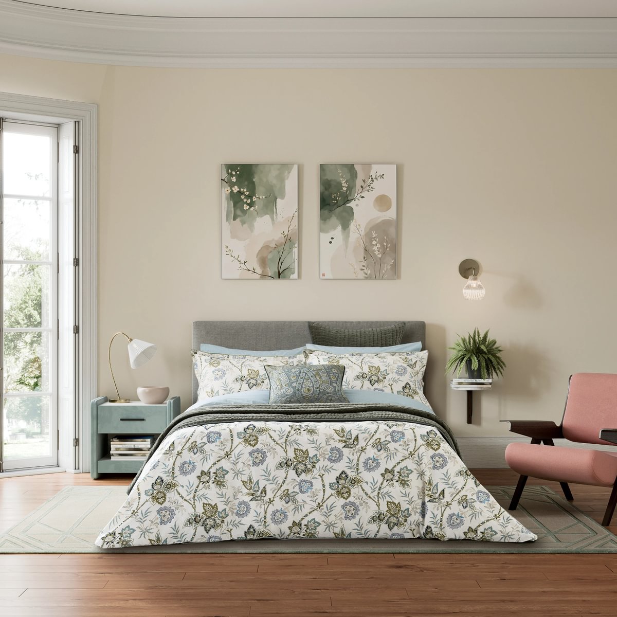 Bedeck of Bedeck Emira Soft Teal & Green Duvet Set