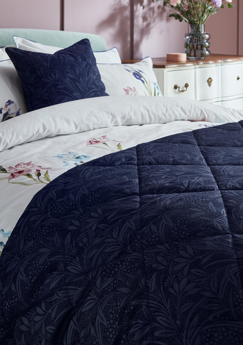 Laura Ashley Barley Embossed Navy 235cm x 235cm Quilted Bedspread