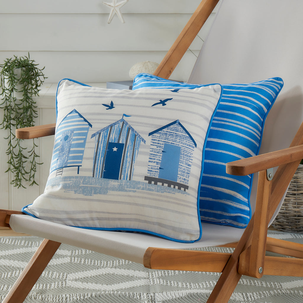 Fusion Outdoor Beach Huts Blue 43cm x 43cm Cushion