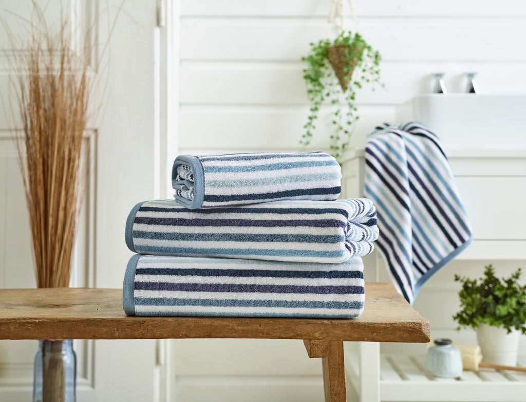 Deyongs Bliss Linear Stripe 100% Cotton 550gsm Blue Towels