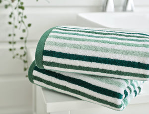 Deyongs Bliss Linear Stripe 100% Cotton 550gsm Green Towels