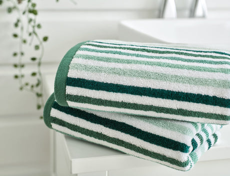 Deyongs Bliss Linear Stripe 100% Cotton 550gsm Green Towels
