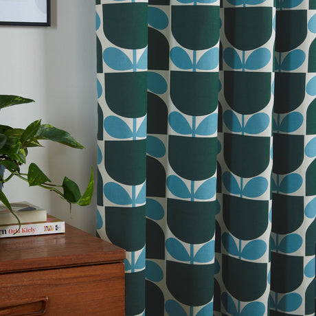 Orla Kiely Block Stem Jade Lined Eyelet Curtains