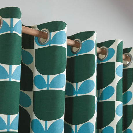 Orla Kiely Block Stem Jade Lined Eyelet Curtains