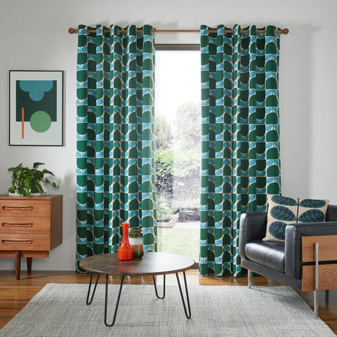 Orla Kiely Block Stem Jade Lined Eyelet Curtains