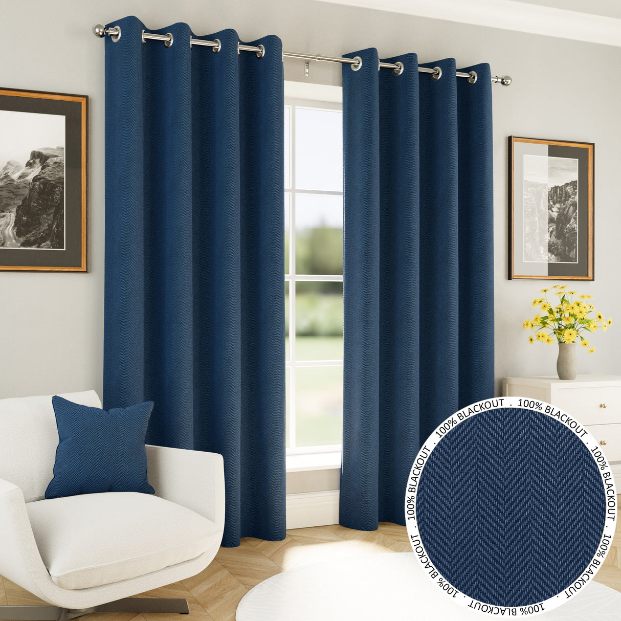 Tyrone Chester Herringbone Jacquard 100% Blackout Curtains