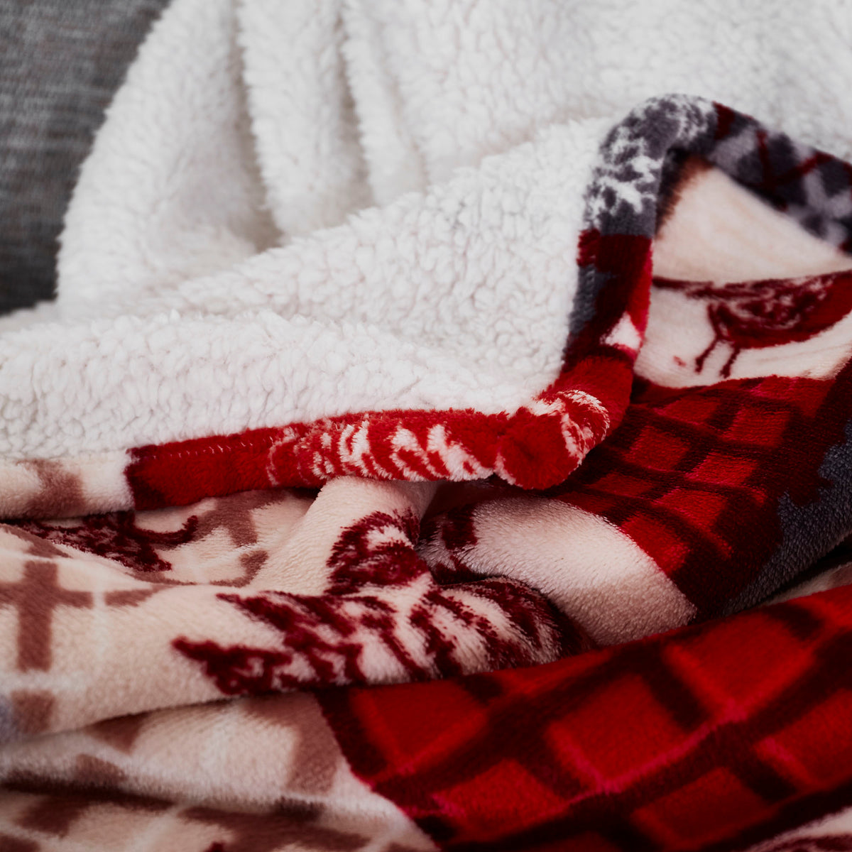 Portfolio Home Christmas Patchwork Red Sherpa Fleece 130cm x 170cm Throw