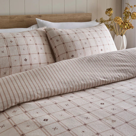 Dreams N Drapes Cottage Check Natural 100% Brushed Cotton Duvet Set