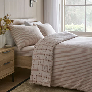 Dreams N Drapes Cottage Check Natural 100% Brushed Cotton Duvet Set