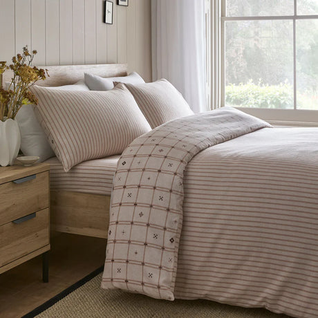 Dreams N Drapes Cottage Check Natural 100% Brushed Cotton Duvet Set