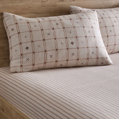Dreams N Drapes Cottage Check Natural 100% Brushed Cotton Duvet Set