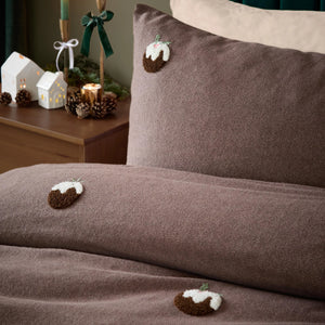Furn Christmas Puddings Tufted Chocolate 100% Brushed Cotton Duvet Set