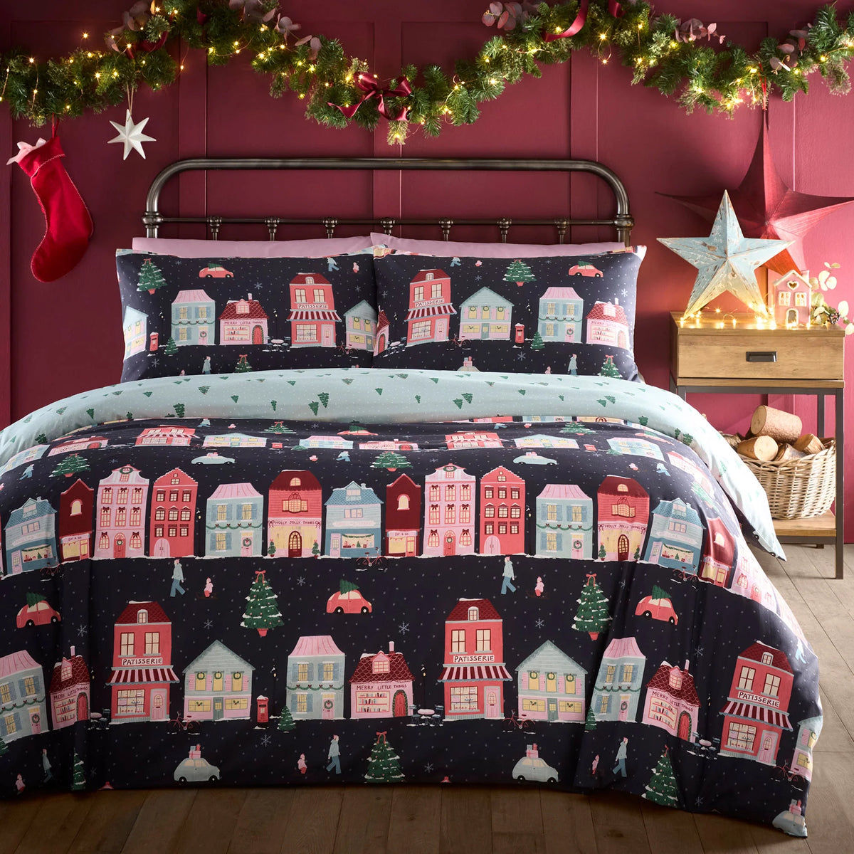 Fusion Christmas Houses Navy Duvet Set